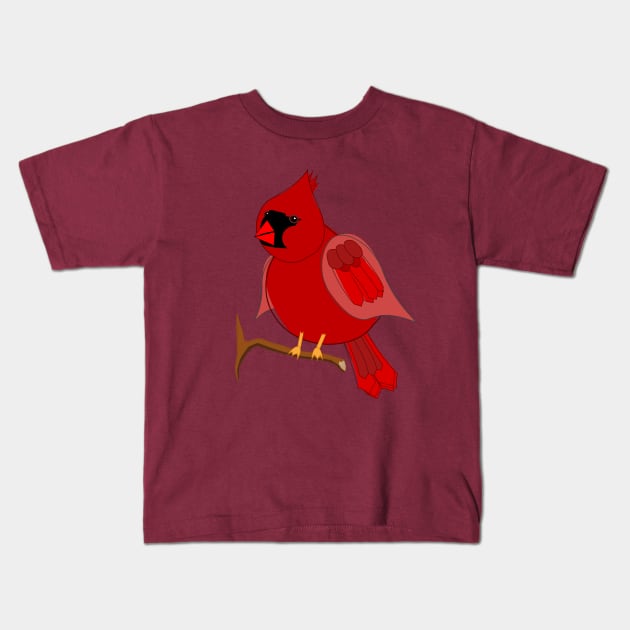 Cute Chubby Red Cardinal Bird on Branch Kids T-Shirt by NaturalDesign